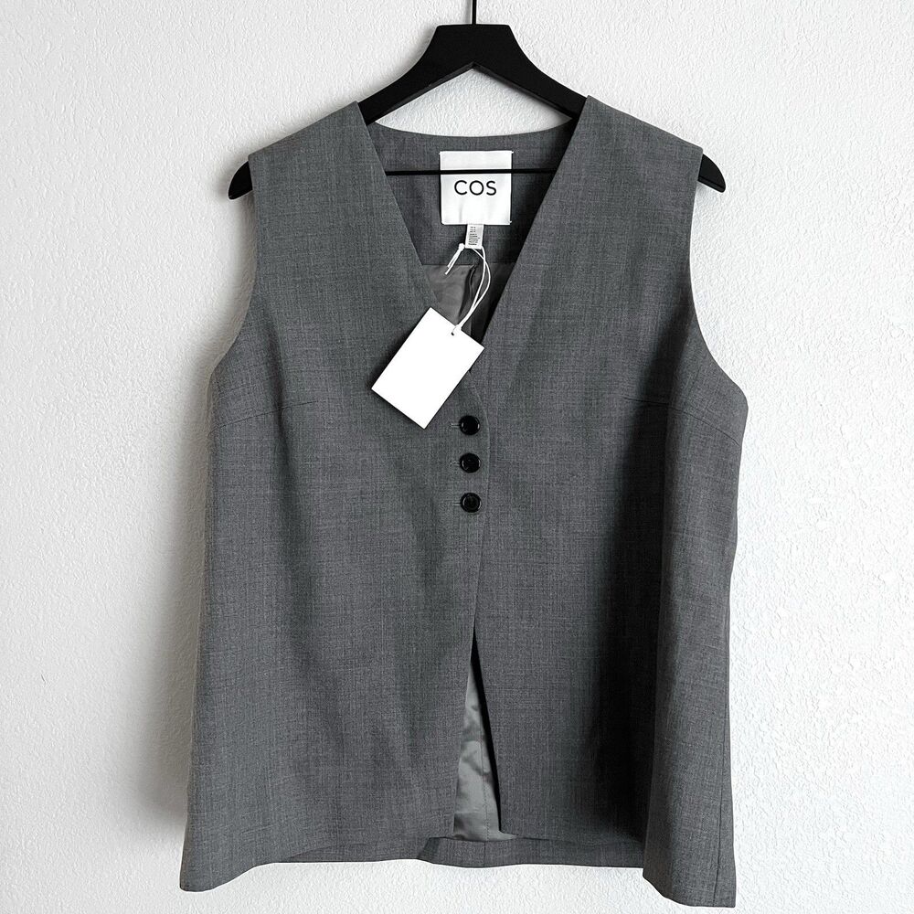 COS Longline Tailored Twill Waistcoat Size 14 Gray